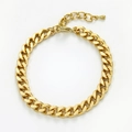 Detailed view of a gold curb chain anklet with lobster clasp and teardrop charm detail - Flat Curb Chain Style (AK05-10)