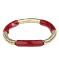 Bracelet chic avec tubes en résine marbre rouge et accents métalliques dorés - Rouge Foncé