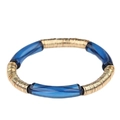 Bracelet élastique avec tubes en acrylique bleu foncé et accents de spirales dorées - Bleu Roi Transparent