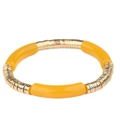 Bracelet élastique avec perles tubes en acrylique jaune et rondelles en métal doré - Jaune Ambre