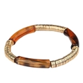 Bracelet élastique avec tubes courbés en résine ambre et anneaux en métal doré - Imprimé léopard
