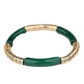 Bracelet élastique avec perles en acrylique vert foncé et anneaux dorés métalliques - Vert foncé
