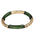Bracelet tendance avec tubes en acrylique vert foncé et anneaux métalliques dorés - Vert Armée Transparent