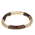 Bracelet perlé en acrylique avec motifs écaille de tortue et accents en métal doré - Blanc et café foncé