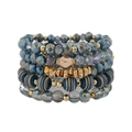 Böhmisches Mehrschicht-Armband-Set mit grau-blauen Holzperlen und Kristalldetails - Blauer Stil (BCSET339-6)