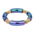 Regenbogenfarbenes Armband mit goldenen Spiralperlen für Damen im modischen Stil - Irisierendes Verlaufs-Grün-Blau-Violett (BC406-1)