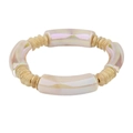 Modisches Armband aus cremefarbenen Regenbogen-Röhrenperlen und goldenen Scheiben-Spacern - Irisierendes Hellgelb (BC406-4)