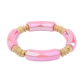 Chique roze iriserende buisarmband met getextureerde gouden kralen voor dames - Iriserend Felroze (BC406-10)