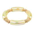 Gouden kralenarmband met iriserende gele buiskralen voor dames in een ronde vorm - Iriserende Bleekgele Gloed (BC406-11)