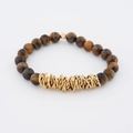 Tiger eye beaded bracelet featuring golden metal coils and a polished diamond bead - Tiger Eye (BC468-8)