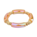 Modieuze kralenarmband met kleurrijke iriserende buiskralen en gouden schijfaccenten - Iriserende Oranje Roze Toon (BC406-15)