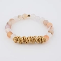 Natural white stone beaded bracelet with earth-toned gems and gold metal intertwining rings - Mixed Earth Tones (BC468-10)