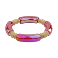 Chique stretcharmband met regenboogverloop buizen en gouden schijfkralen in stijl - Iriserend Rood Paars Gradiënt (BC406-17)