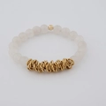 White natural stone beaded bracelet with elegant gold spacers and geometric charms - White Crystal Style (BC468-11)