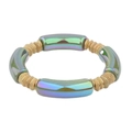 Irillerende AB-kleurige buisarmband met gouden kralen op elastisch koord - Iriserende Regenboog (BC406-18)