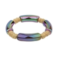 Regenboogkleurige buisarmband met gouden spiraalkralen voor dames - Iriserend Paars Groen (BC406-21)