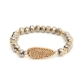 Detailed view of luxury beaded bracelet with faceted gold beads and teardrop druzy pendant - Bronze Gold (BC510-4)