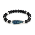 Detail of beaded bracelet with black faceted beads and a blue druzy teardrop pendant - Teardrop Pendant Style / Black Bead Blue Core (BC512-1)