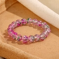 Bracciale di perle 8mm con perle di vetro crackle rosa e verdi floreali - Contrasto Rosa Viola E Smeraldo (GBC021-30)
