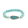 Detailed close-up of light blue beaded elastic bracelet with gold water-drop pendant - Light Blue (BC510-6)