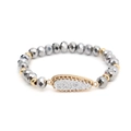 Detail shot of grey beaded bracelet with a gold teardrop pendant and crystal druzy stone - Gray (BC510-7)