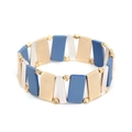 Detail view of handmade geometric MIYUKI bracelet with gold, silver and blue square beads - Mist Blue and Gold Color Blocking Style (BC496-8)