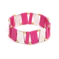 Detail of pink and silver rectangular beads on a handmade stretch miyuki geometric bracelet - Bright Pink and Silver Color Blocking Style (BC496-7)