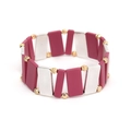 Detailed macro view of Miyuki handmade geometric square bead bracelet with elastic cord - Rose Red and Silver Color Blocking Style (BC496-9)