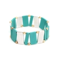Detailed view of handmade geometric bracelet with turquoise tiles and golden beads - Turquoise and Silver Color Blocking Style (BC496-10)