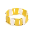 Detail of yellow and white handmade geometric block beads on a stylish Miyuki bracelet - Yellow and Silver Color Blocking Style (BC496-4)