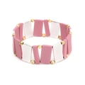 Handmade Miyuki geometric tile bracelet with pink and white beads and gold metal spacers - Pink and White Color Blocking Style (BC496-1)
