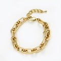 Gold chunky geometric link anklet with adjustable lobster clasp closure and metal drop charm - Industrial Geometric Link Style (AK05-12)