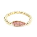 Golden stretch bead bracelet with a pink teardrop druzy pendant for women's fashion - Pink (BC506-7)