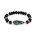 Beaded bracelet with black faceted beads and a blue teardrop crystal pendant - Black (BC510-8)