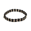 Pulsera vintage minimalista con cuentas negras mate y detalles en oro rosa - Negro