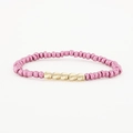Handmade bracelet featuring matte lavender beads and five irregular gold-toned cubes - Pink Purple (BC493-4)