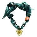 Deep green patterned silk scarf necklace featuring a vintage gold heart pendant with floral motifs - Green Abstract Scarf with Heart Pendant (NS06-11)