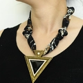 Detail of bohemian scarf necklace with zebra print fabric and large triangle rhinestone pendant - Geometric Triangle Rhinestone Pendant (NS04-2)