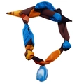 Silk scarf necklace with abstract patterns and blue agate teardrop pendant in silver trim - Blue Vein Agate Abstract Print Style (NS02-3)