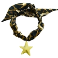Close-up of leopard print scarf necklace with a polished gold star pendant detail - Leopard Print Gold Star Pendant (NS04-4)