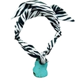 Fashion zebra print scarf necklace with a large irregular turquoise stone pendant charm - Zebra Print Turquoise-look Pendant (NS04-3)