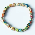 Detail of colorful imperial stone beaded bracelet with irregular shapes and golden beads - Multicolor Mineral Texture Splicing (BC590-9)