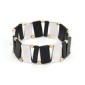 Handmade Miyuki geometric bracelet with black and silver rectangular blocks and gold beads - Black and Silver Color Blocking Style (BC496-2)