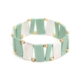 Handmade Miyuki bead bracelet with light green and silver geometric blocks and gold accents - Light Green and Silver Color Blocking Style (BC496-12)