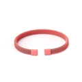 Minimalist coral pink woven mesh wire open bracelet with smooth square metal ends - Coral Pink