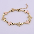 Armband mit rosa Emaille-Herz und Zirkon-Besatz auf goldener Kette mit Karabiner - Hellrosa Herz (BC562-5)