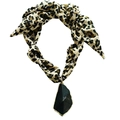Leopard print silk scarf necklace with black geometric gemstone pendant and gold trim - Leopard Scarf with Irregular Stone Pendant (NS06-5)