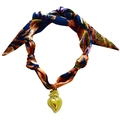 Silk scarf necklace with colorful abstract patterns and gold heart flame pendant - Abstract Scarf with Heart Pendant (NS06-7)
