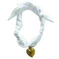 Elegant white satin scarf necklace featuring a vintage gold sacred heart pendant detail - White Satin Scarf with Sacred Heart Pendant (NS06-10)