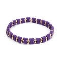 Minimalistisches lila mattes Schleifen-Perlenarmband mit glänzenden goldenen Perlen - Lila